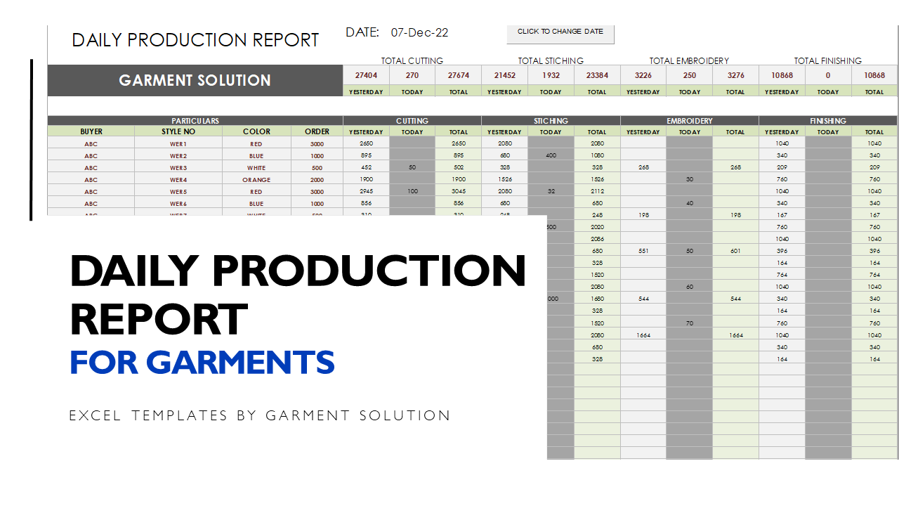 Daily Production Report Excel Template for Garments | Efficient Tracking and Analysis | GARMENT SOLUTIONS