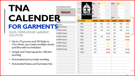 Garment TNA Calendar Sheet | Excel Template for Time and Action Planning