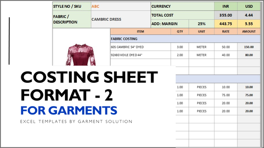 Garment Costing Excel Template (Format -2) | Costing in Garment Industry Sheet
