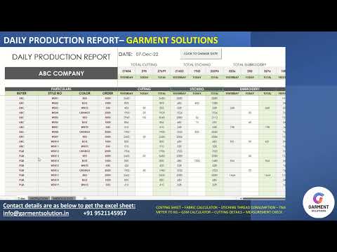 "Sample Output - Excel Template for Efficient Daily Production Tracking in Garment Manufacturing"